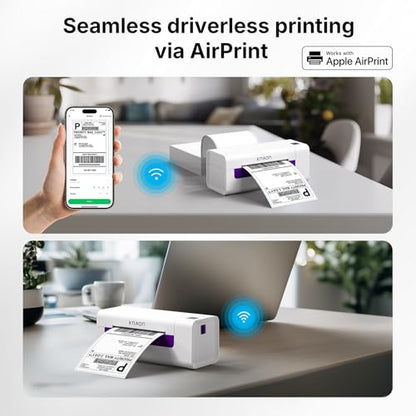 KNAON Shipping Label Printer, Wireless Wi-Fi Thermal Printer, AirPrint Label Printing 4x6 for iPhone, iPad, Mac, Supports Android&Windows, Includes Label Holder – Ideal for Small Businesses, Shopify