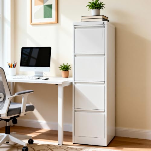 4 Drawer File Cabinet for Home Office, Vertical Filing Cabinet - color: White, size: 52.3"H - 4 Drawer