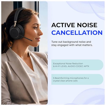 YealinkBH76 Plus UC Wireless Headset for Work (1208708), Bluetooth Headset with ANC Mic, Retractable Mic Arm, Switchable Earpads, Compatible with Teams, Zoom & Business Calls