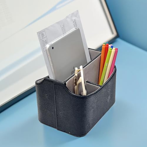 UnionBasic Rotating Desk Organizer, 360 Desk Spinning Caddy, Desktop TV Guide/Mail/Media/Remote Controller Holder Organizer,Fishskin Black - color: Fishskin Black