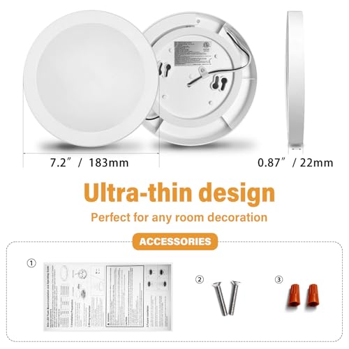 ETL Certified 7 inch Ceiling Light Dimmable Ultra-Slim Round LED Ceiling Lights Flush Mount 2700K/3000K/3500K/4000K/5000K 7'' Flat Ceiling Lamp Fixtures 5CCT 8 Pack - size: 7.2 inch-8 Pack