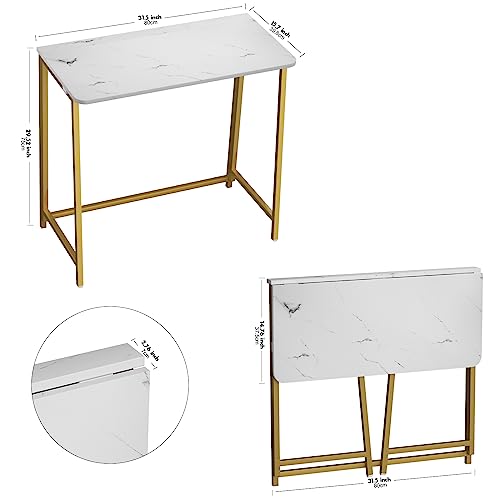 WOHOMO Folding Desk, 31.5" Foldable Computer Table for Small Spaces, Gold - color: White and Gold, size: Small Size:31.5 x 15.7