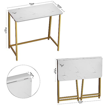 WOHOMO Folding Desk, 31.5" Foldable Computer Table for Small Spaces, Gold - color: White and Gold, size: Small Size:31.5 x 15.7