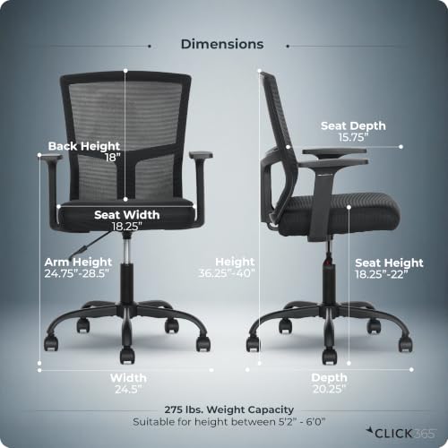 Click365 Ergonomic Office Chair with Lumbar Support, Mid-Back Mesh Chair - color: M120/Black