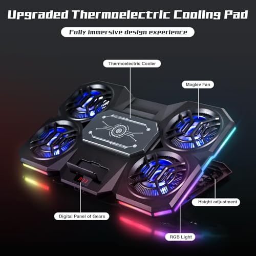 Laptop Cooling Pad with Thermoelectric Cooler and 4 Fans, Powerful Laptop Cooler, Independent Control, Multi-Gear Adjustment, RGB