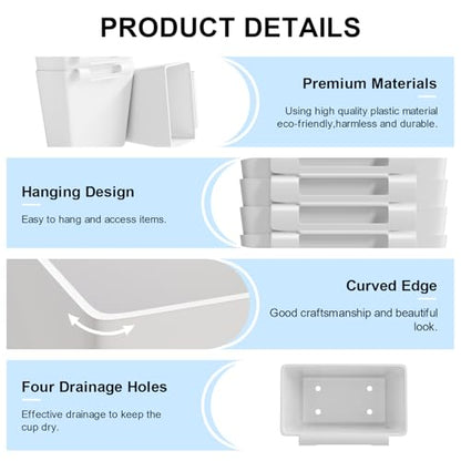 6 Pack White Rolling Cart Accessories with 6 Hanging Cup Holder and 6 Hooks - color: White