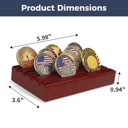 ASmileIndeep Military Challenge Coin Display Holder, Solid Wood Stand Holds 12 Coins, 4 Rows Desktop Rack for Coin Collections, Red - color: Mahogany, size: Small