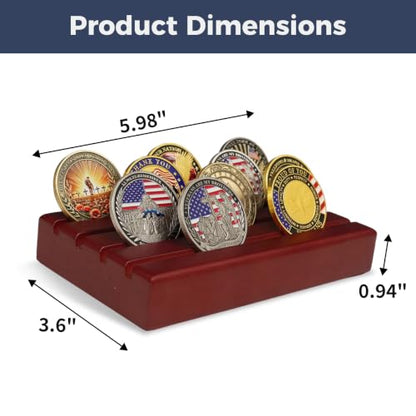 ASmileIndeep Military Challenge Coin Display Holder, Solid Wood Stand Holds 12 Coins, 4 Rows Desktop Rack for Coin Collections, Red - color: Mahogany, size: Small