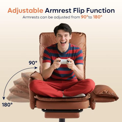 Bestier High Back Executive Chair with Footrest, PU Leather Brown - color: Brown Pu Leather