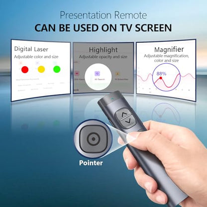 N97s Presentation Clicker for Powerpoint Presentations with Digital Pointer | ①Green Laser Pointer②Metal Housing③Magnifier/Highlight/Mouse Left Click④TV Screen&Projector Clicker⑤Built-in Storage Receiver - color: Green - BLE&USB-A