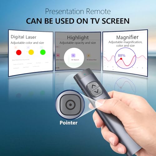 N97s Presentation Clicker for Powerpoint Presentations with Digital Pointer | ①Green Laser Pointer②Metal Housing③Magnifier/Highlight/Mouse Left Click④TV Screen&Projector Clicker⑤Built-in Storage Receiver - color: Green - BLE&USB-A