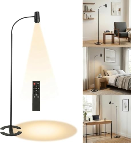 Reading Floor lamp Standing gooseneck Flexible Floor Spotlight Light Over Chair Adjustable dimmable for Office Task Living Room Bedroom Black