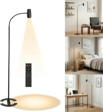 Reading Floor lamp Standing gooseneck Flexible Floor Spotlight Light Over Chair Adjustable dimmable for Office Task Living Room Bedroom Black