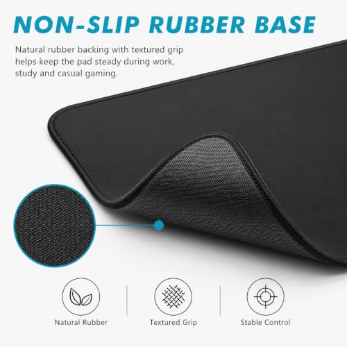 Mouse Pad 11 x 8.7 in, Smooth & Stable Mousepad with Stitched Edges and Non-Slip Base, Smooth Cloth Surface Computer Black Mouse Pad. Clean Desk Essential for Work, Study & Home Office - color: Black - Standard - 1 Pack