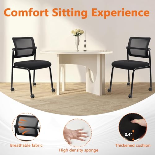 CLATINA Stacking Armless Office Guest Chair with Wheels,Stackable Mesh Waiting Room Reception Desk Chairs with Adjustable Backrest for Conference Lobby Side School, Black, 12PK - size: 12 Pack