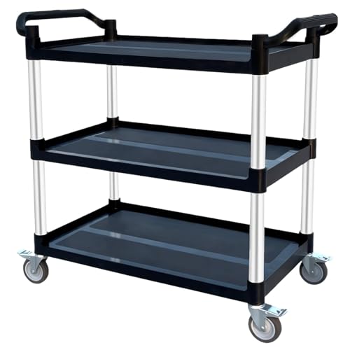 3-Tier Rolling Utility Cart with Wheels, 510 lbs Capacity Service Cart, Commercial Kitchen Cart with 4 Lockable Swivel Casters for Restaurant/Home/Warehouse/Office (34 x 17 x 37 in)