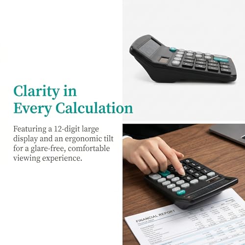 Noamus 8 Pack Desktop Calculator 12 Digit, Solar Battery Basic Calculators, Dual Power Electronic Calculators with Large LCD Display, Sensitive Button Handheld Calculator for Office Home School, Black