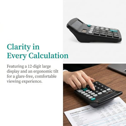 Noamus 8 Pack Desktop Calculator 12 Digit, Solar Battery Basic Calculators, Dual Power Electronic Calculators with Large LCD Display, Sensitive Button Handheld Calculator for Office Home School, Black