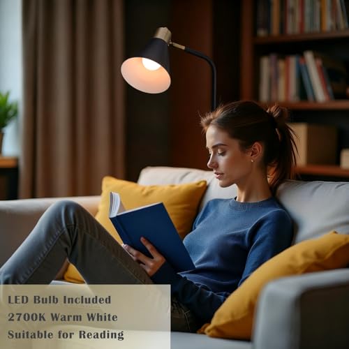 Adjustable Reading Floor Lamp,360°Rotatable Shade,3CCT LED Bulb Include,Black - color: Black Metal Shade