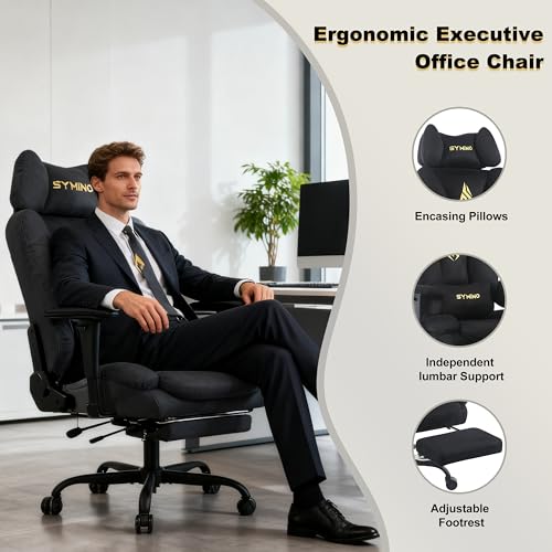 Symino Ergonomic Gaming Chair with Footrest & 155° Recline - color: Black-horn