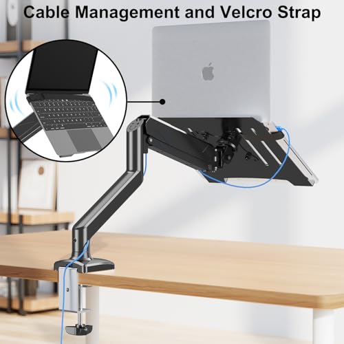 Laptop Stand Desk Mount, 2 in 1 Function, Single Monitor Mount | Fits Max 17" Notebook and 32" Computer Screen, Gas Spring Arm with Laptop Tray, Holds up to 17.6lbs - style: Laptop Desk Mount