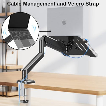 Laptop Stand Desk Mount, 2 in 1 Function, Single Monitor Mount | Fits Max 17" Notebook and 32" Computer Screen, Gas Spring Arm with Laptop Tray, Holds up to 17.6lbs - style: Laptop Desk Mount