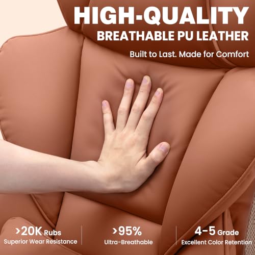 ALLGOD Office Desk Chair, Big and Tall Executive Chair with Lumbar Support, High Back Computer Gaming Chair, PU Leather with Pocket Spring Cushion, Adjustable Armrests and Footrest, Brown - color: Brown