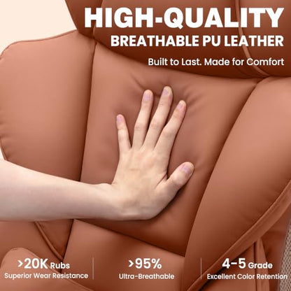 ALLGOD Office Desk Chair, Big and Tall Executive Chair with Lumbar Support, High Back Computer Gaming Chair, PU Leather with Pocket Spring Cushion, Adjustable Armrests and Footrest, Brown - color: Brown