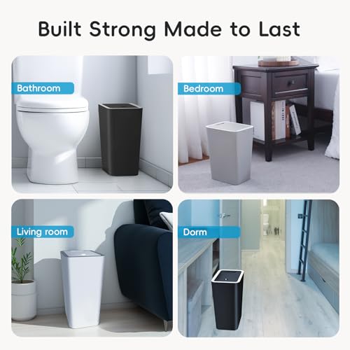 Lysam 4 Gallon Trash Can 3 Packs, Bedroom Trash Can with Lid & Trash Bags | Small Garbage Can Press-Top for Dog Proof, Oder Seal, Waste Basket for Office, Living Room, Bathroom White & Grey & Blue - color: Blue & White & Grey