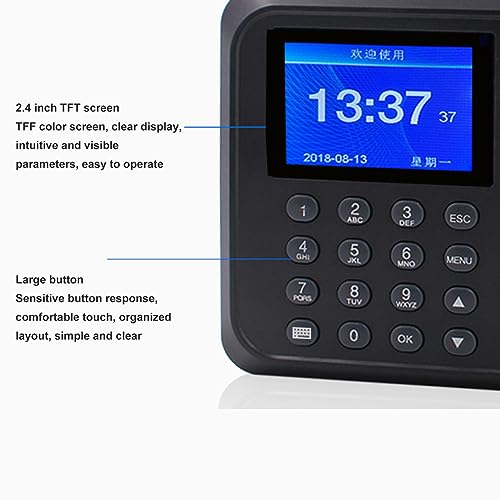 LiebeWH Biometric Fingerprint Time Clock Attendance Machine System with Voice Reminder Multilingual LCD Screen for Employee Small Business(US Plug 100‑240V)