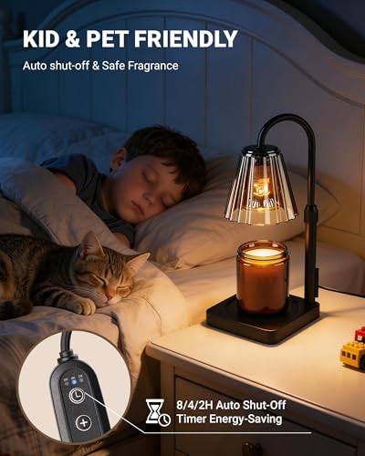 Candle Warmer Lamp with Timer, Dimmable PC Shade Lamp Gifts for Mom | Adjustable Height Lightweight Polycarbonate Lamps, Modern Electric Wax Melt, Gifts for Family with Pets & Children Home Decor