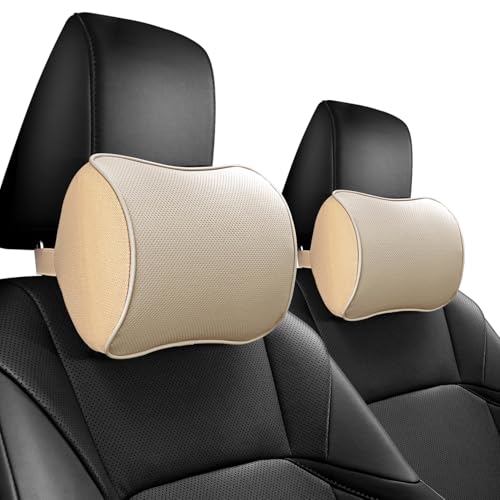 Car Headrest Pillow, Soft Memory Foam Car Neck Pillow with Adjustable Strap, Removable Breathable Cover for Long Drives & Office (Beige, Pack of 2) - color: Beige, size: Pack of 2