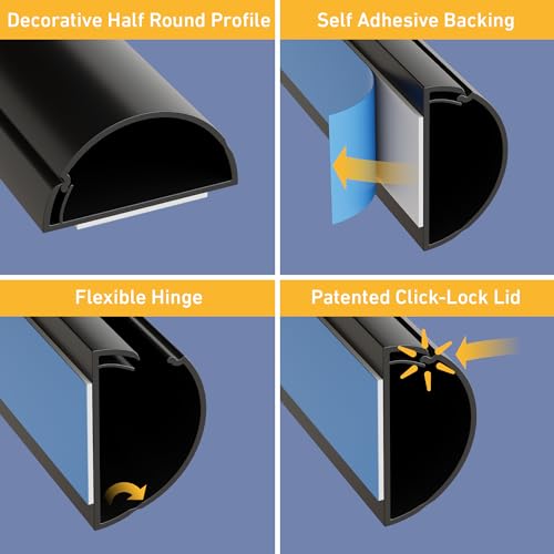 D-Line Half Round Cord Hider, Patented Cable Cover, Hide TV Wall Mount Wires, Raceway for Cords, Decorative Wire Covers, Paintable, Adhesive Cable Concealer - 2X 1.18in W x 0.59in H x 39in L - Black - color: Black, size: 1.18x0.59in - 2x 39in
