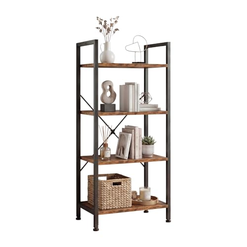 DUMOS 4-Tier Bookshelf, Modern Tall Bookcase | Open Storage Display Shelf for Living Room, Bedroom, Home Office, Narrow Standing Shelving Unit for Books, CDs, Décor Brown - color: Rustic Brown, size: 4 Tier