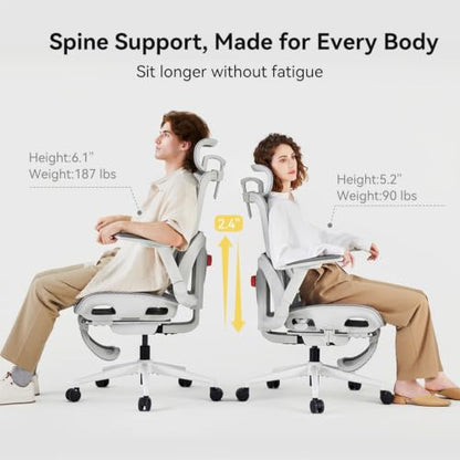 SIHOO B300 Pro Ergonomic Office Chair with Footrest, 4D Lumbar Support - color: Light Grey