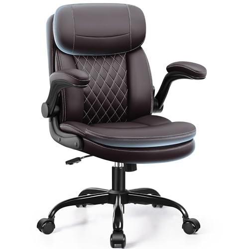 Office Desk Chair, Ergonomic Computer Chair with Unique Dual-Layer Support - color: Dark Brown