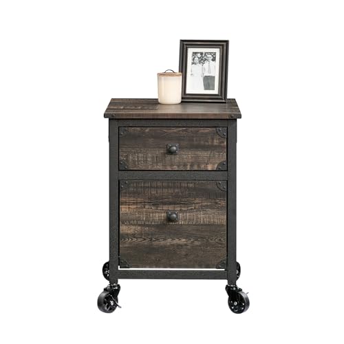 File Pedestal with 2 Drawers, Dark Oak Finish Mobile Storage Cabinet for Letter Size Files, Office Organization with Smooth Glide Drawers and Casters (20.87" x 23.86" x 26.58")