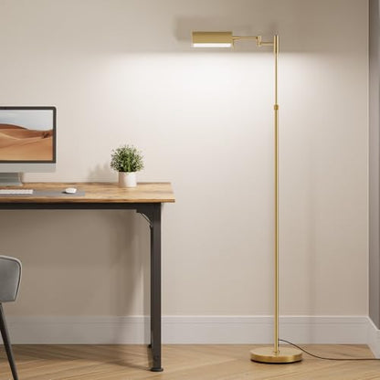 SUNMORY Dimmable LED Pharmacy Floor Lamps, 16W/1500LM Bright Reading Lamp | Remote Touch Control, 350°Swing Arm, Adjustable Height, Task Craft Tall Standing Light for Living Room Bedroom Office, Gold - color: Gold