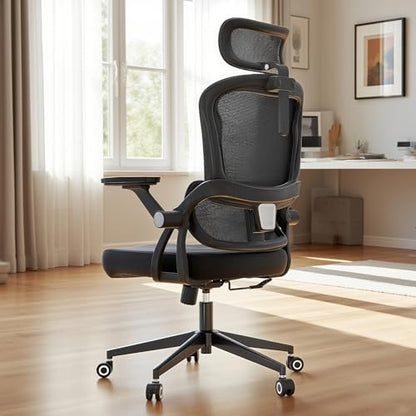 Monhey Ergonomic Office Desk Chair, 90°-125° Tilt Back Home Desk Chair with 360° Swivel & Mute Wheels, High Back Mesh Computer Chair for Adults with Lumbar Support, 330 LBS Capacity(05Black) - color: 05black
