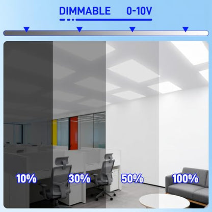 hykolity 2x4 LED Flat Panel Light,30W/40W/50W Dimmable,Drop Ceiling 2 Pack | Selectable Watts 0-10V Dimmable 5000K Daylight 6500LM ETL Recessed Light for Office Classroom Garage Replaces 3-Lamp Fixture