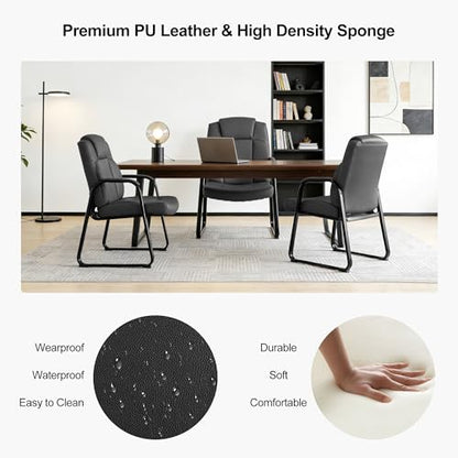 Okeysen Big & Tall Waiting Room Chairs Set of 8, PU Leather Reception Guest Chair with Padded Arm Rest, Office Desk Chair with Sled Base No Wheels, for Office Meeting, Conference Room, Lobby, 500lb - color: Black, size: Set of 8
