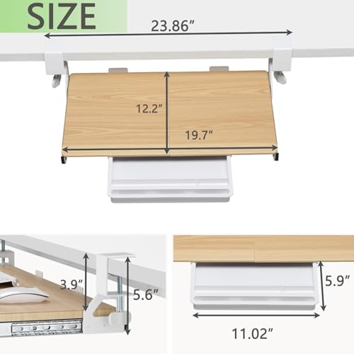 ETHU Small Keyboard Tray Under Desk with Metal Rail, 19.7x11.8", Oak | Slide Out Ergonomic Keyboard Drawer, Pull Out Keyboard Tray for Home Office Desk, Suitable Max Desk Thickness 1.96" - color: Oak
