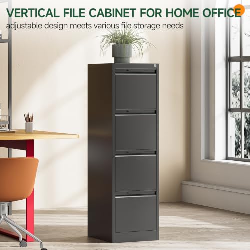 4 Drawer File Cabinet with Lock, Filing Cabinets for Home Office - color: Black, size: 4 Drawer - Vertical