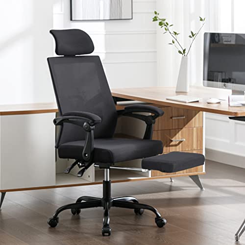 Qulomvs Mesh Ergonomic Office Chair with Footrest Home Office Desk Chair with Headrest and Backrest 90-135 Adjustable Computer Executive Desk Chair with Wheels 360 Swivel Task Chair - color: Black With Footrest