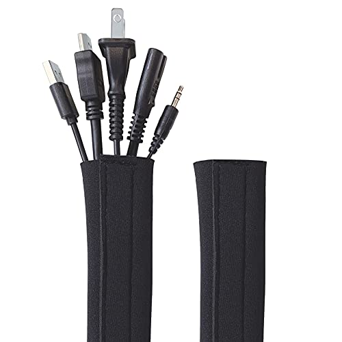 Hook and Loop Cable Sleeve by Wrap-It Storage - 48" x 4.5" (2-Pack) Black | Cut to Size Cord Organizer and Cable Protector for Desk, TV Cord Management to Hide and Cover Wire and Extension Cords - size: 48 in (2-Pack)