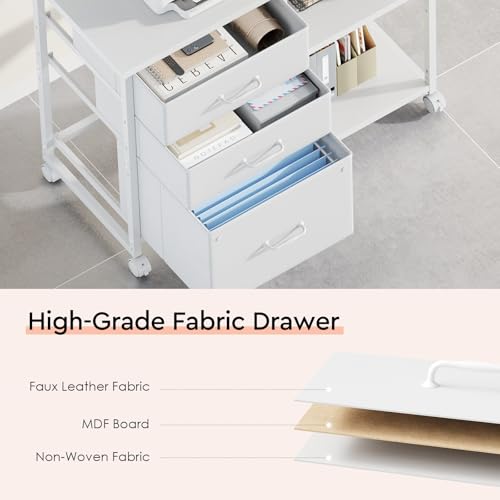 Maihail 3 Drawer File Cabinet with Wheels with Open Storage Shelf, White - color: White