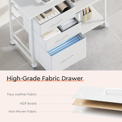 Maihail 3 Drawer File Cabinet with Wheels with Open Storage Shelf, White - color: White