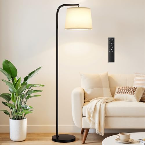 Remote-Controlled Floor Lamp - Color Temperature Adjustable and Fully Dimmable, Standing Lamp for Living Room with Rotating Head, Tall Lamp for Bedroom, 9W Bulb Included (Black and Beige) - color: O:Black and Linen Beige(Remote)