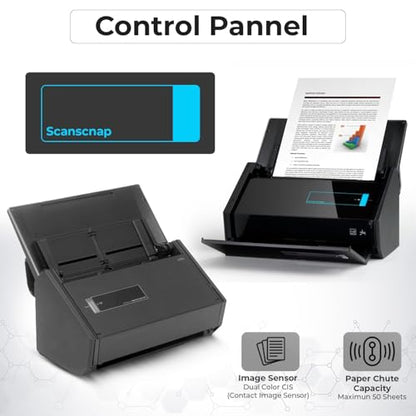 IX500 Scansnap Receipt Scanner - 1 Year Warranty, USB High Speed Cloud Enabled Document & Photo Scanner for Mac & PC - ADF with Duplex Scanning w/ 16V, USB 3.0 Cable, Cloth (Renewed)