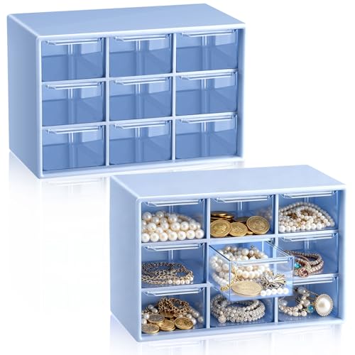 Wenqik 2 Pcs Mini Storage Drawers with 9 Clear Drawers,Blue - color: Blue